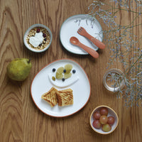bonbo kids eating set with plate cutlery and drinking bottle on table with food